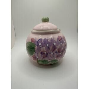 Nantucket Home Pink Hydrangea Pattern Glass Sugar Bowl With Lid Storage Jar